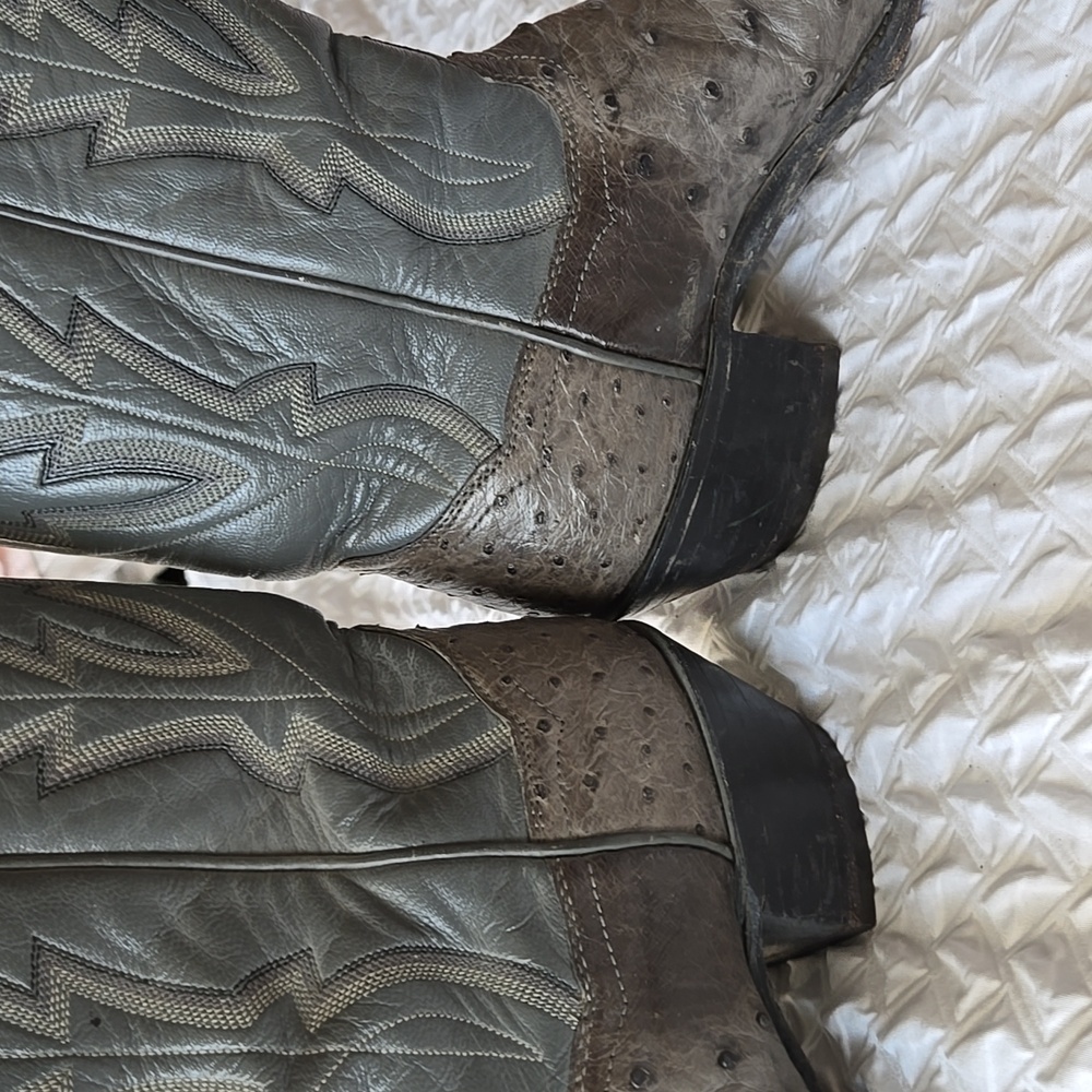 Panhandle Slim Brown and Gray Heeled Boots Genuine Ostrich - Picture 7 of 11
